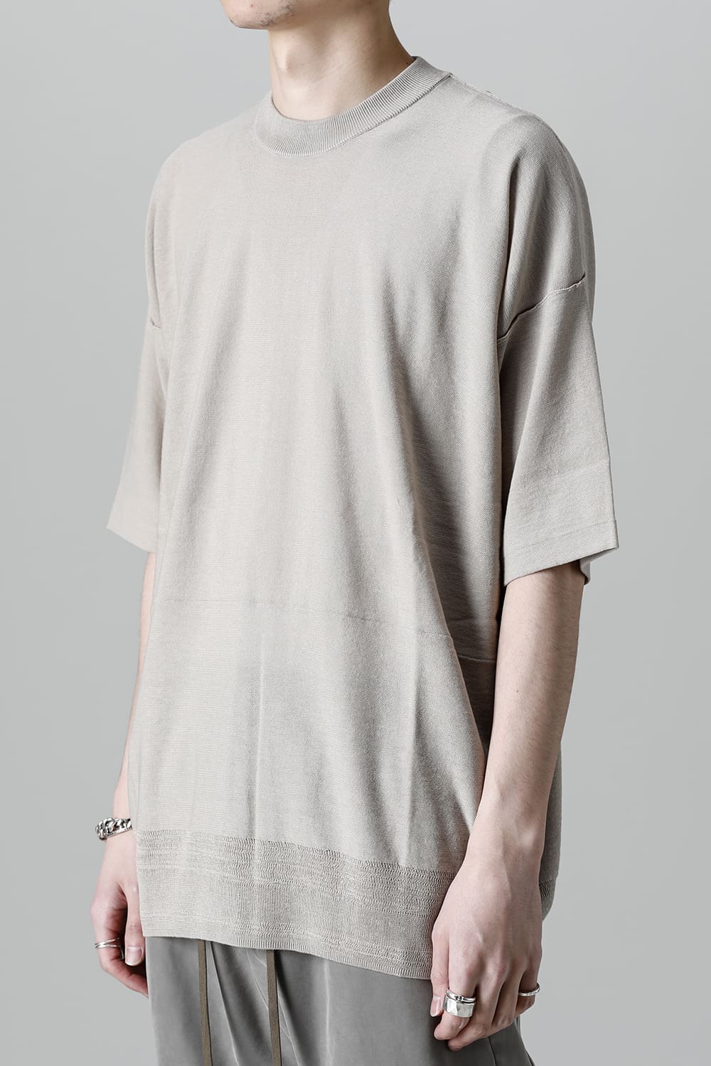 ルーズフィット ニットショートスリーブ シルク/コットン  ベージュグレー