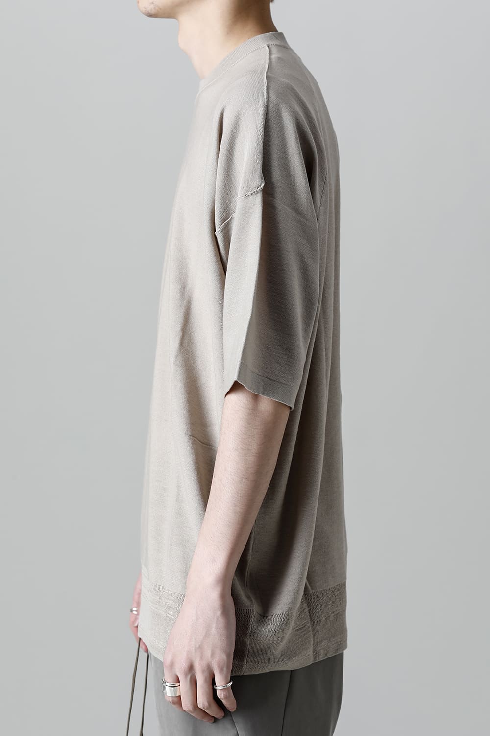 ルーズフィット ニットショートスリーブ シルク/コットン  ベージュグレー