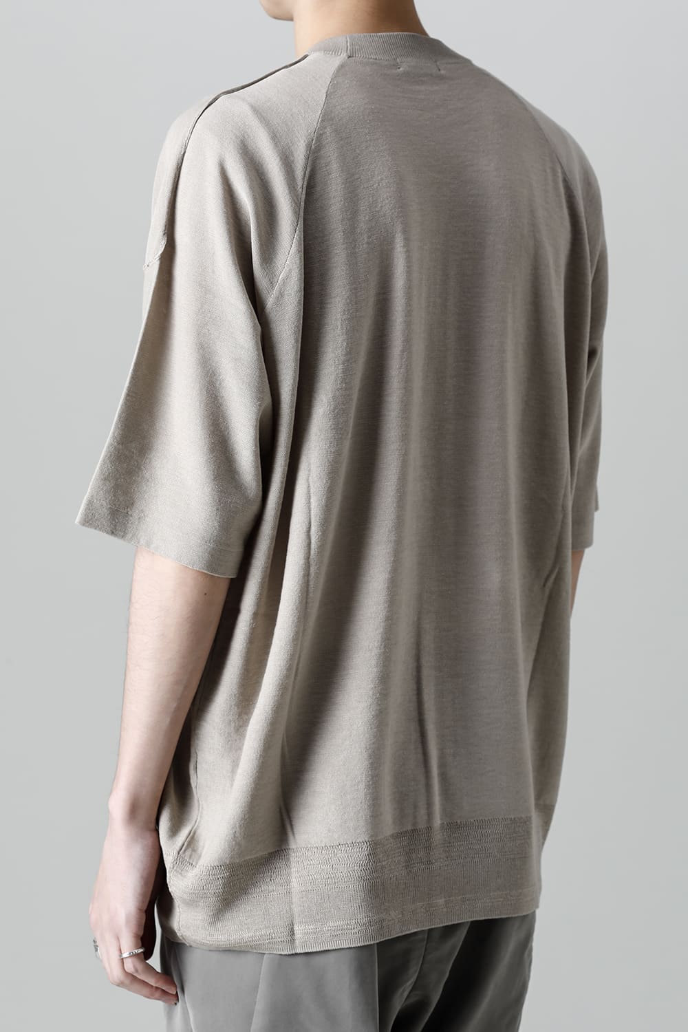 ルーズフィット ニットショートスリーブ シルク/コットン  ベージュグレー