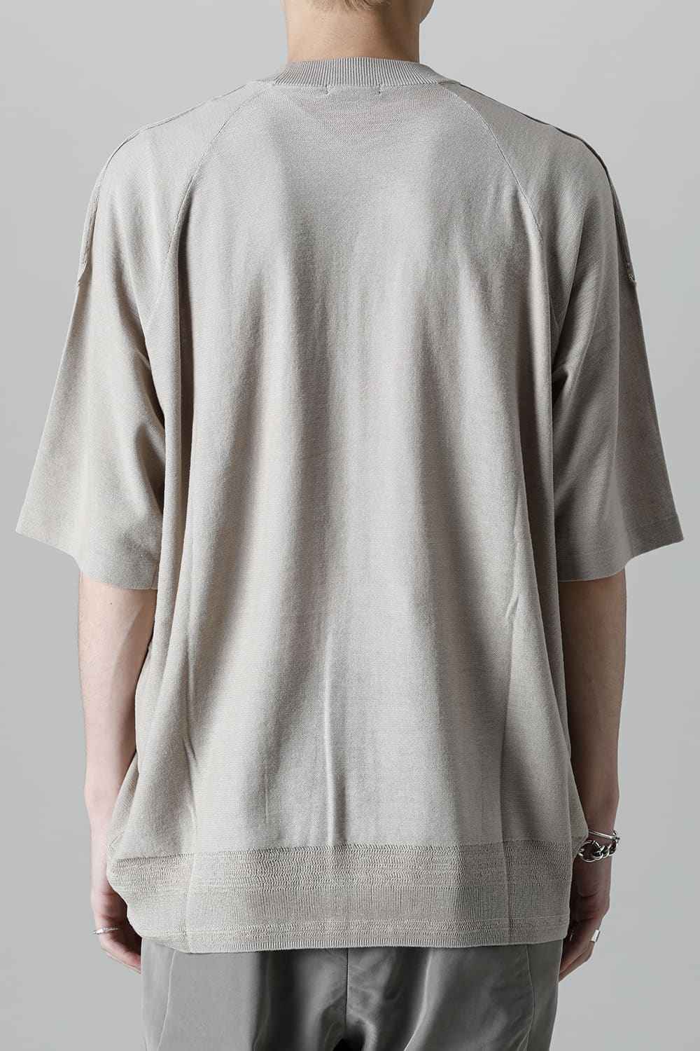 ルーズフィット ニットショートスリーブ シルク/コットン  ベージュグレー