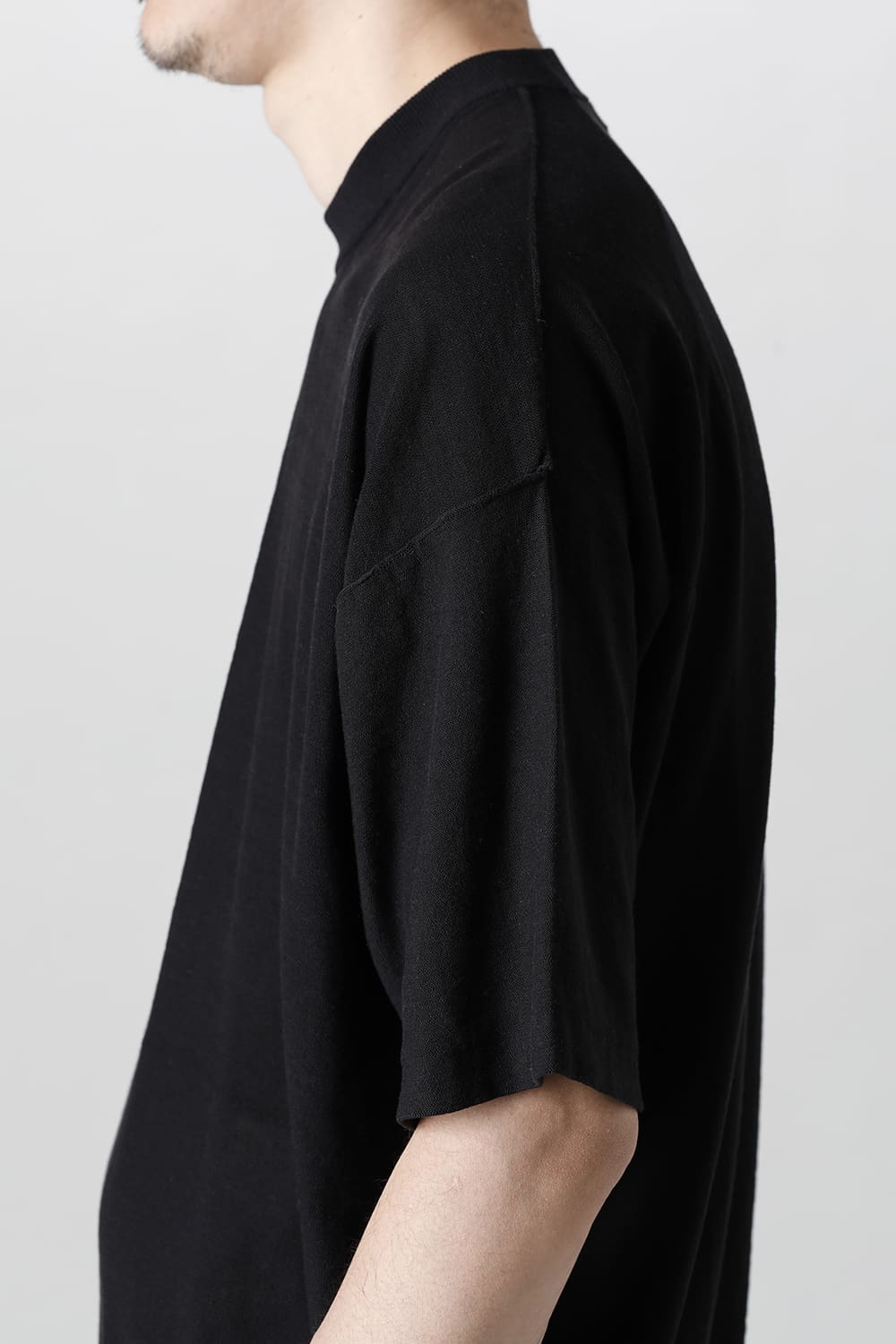 ルーズフィット ニットショートスリーブ シルク/コットン  ブラック
