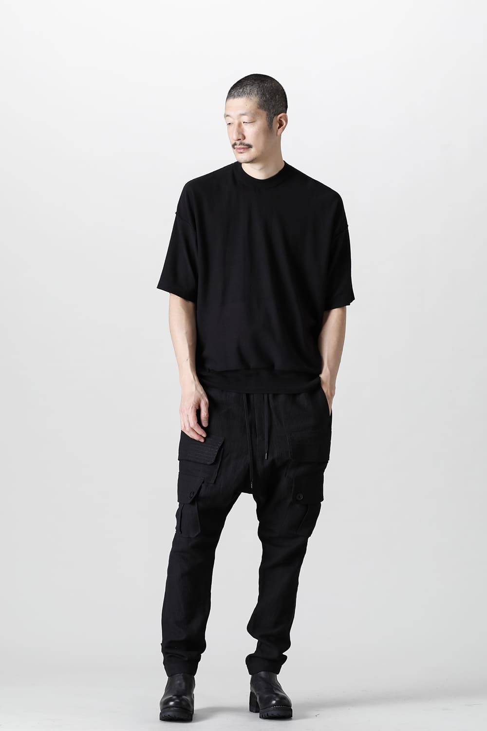 ルーズフィット ニットショートスリーブ シルク/コットン  ブラック