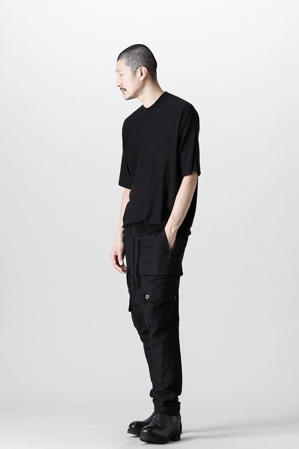 ルーズフィット ニットショートスリーブ シルク/コットン  ブラック