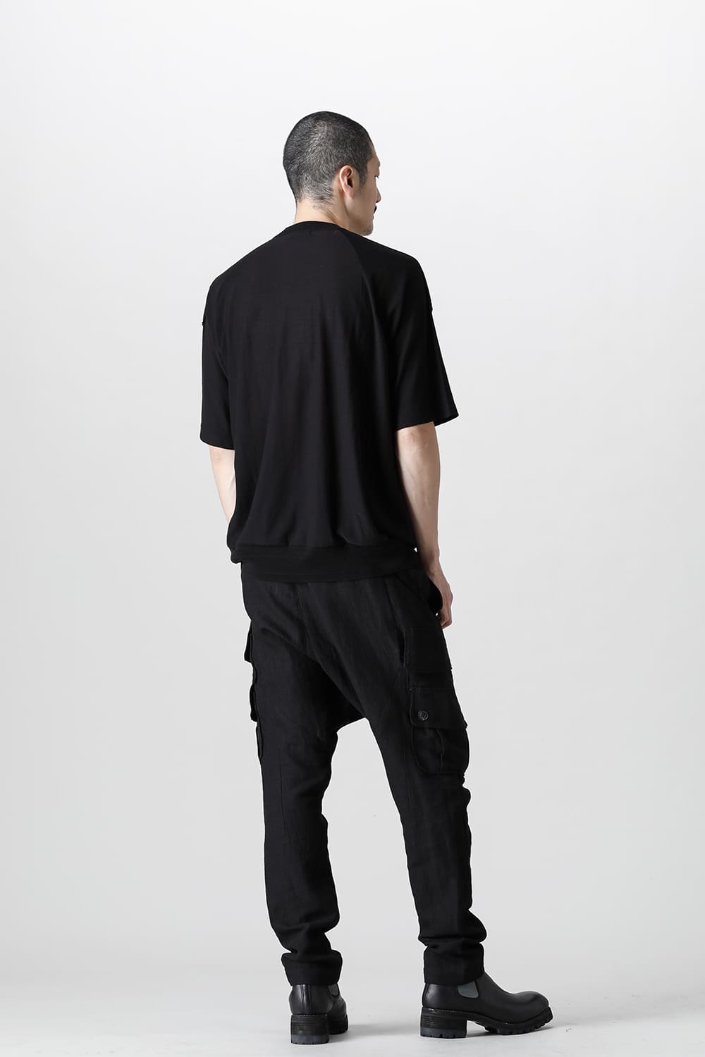 ルーズフィット ニットショートスリーブ シルク/コットン  ブラック