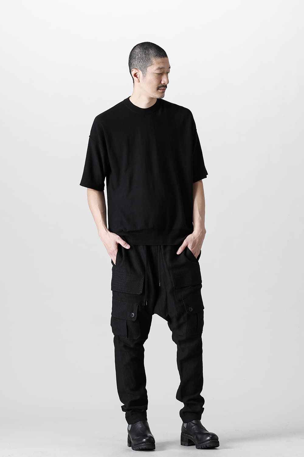 ルーズフィット ニットショートスリーブ シルク/コットン  ブラック