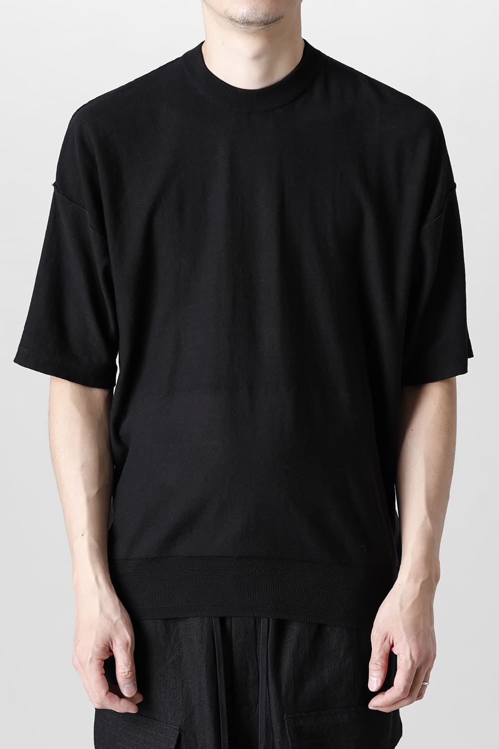 ルーズフィット ニットショートスリーブ シルク/コットン  ブラック