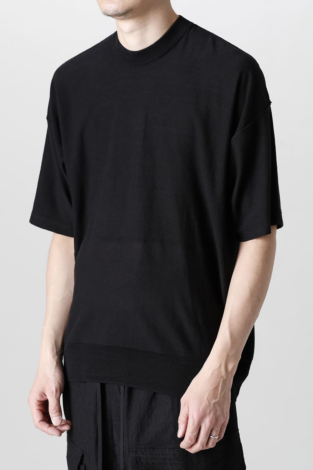 ルーズフィット ニットショートスリーブ シルク/コットン  ブラック