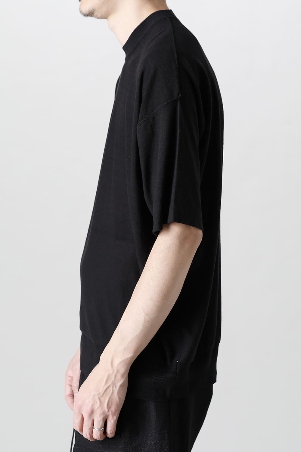 ルーズフィット ニットショートスリーブ シルク/コットン  ブラック