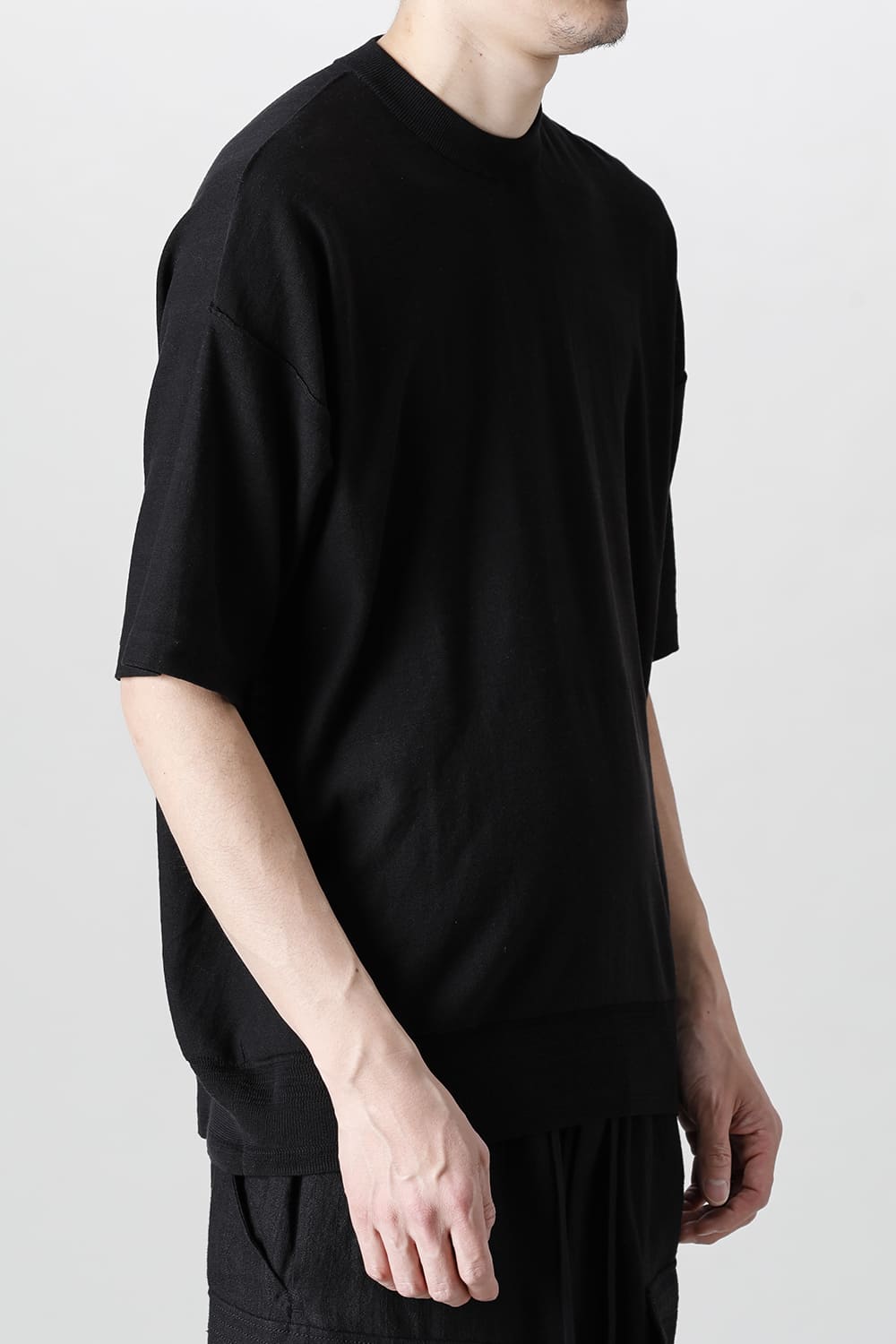 ルーズフィット ニットショートスリーブ シルク/コットン  ブラック