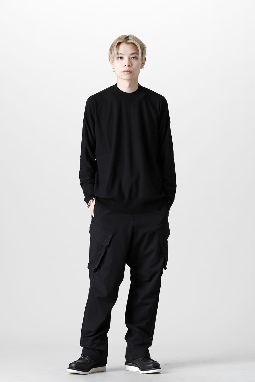 ルーズフィット ニットロングスリーブ シルク/コットン  ブラック