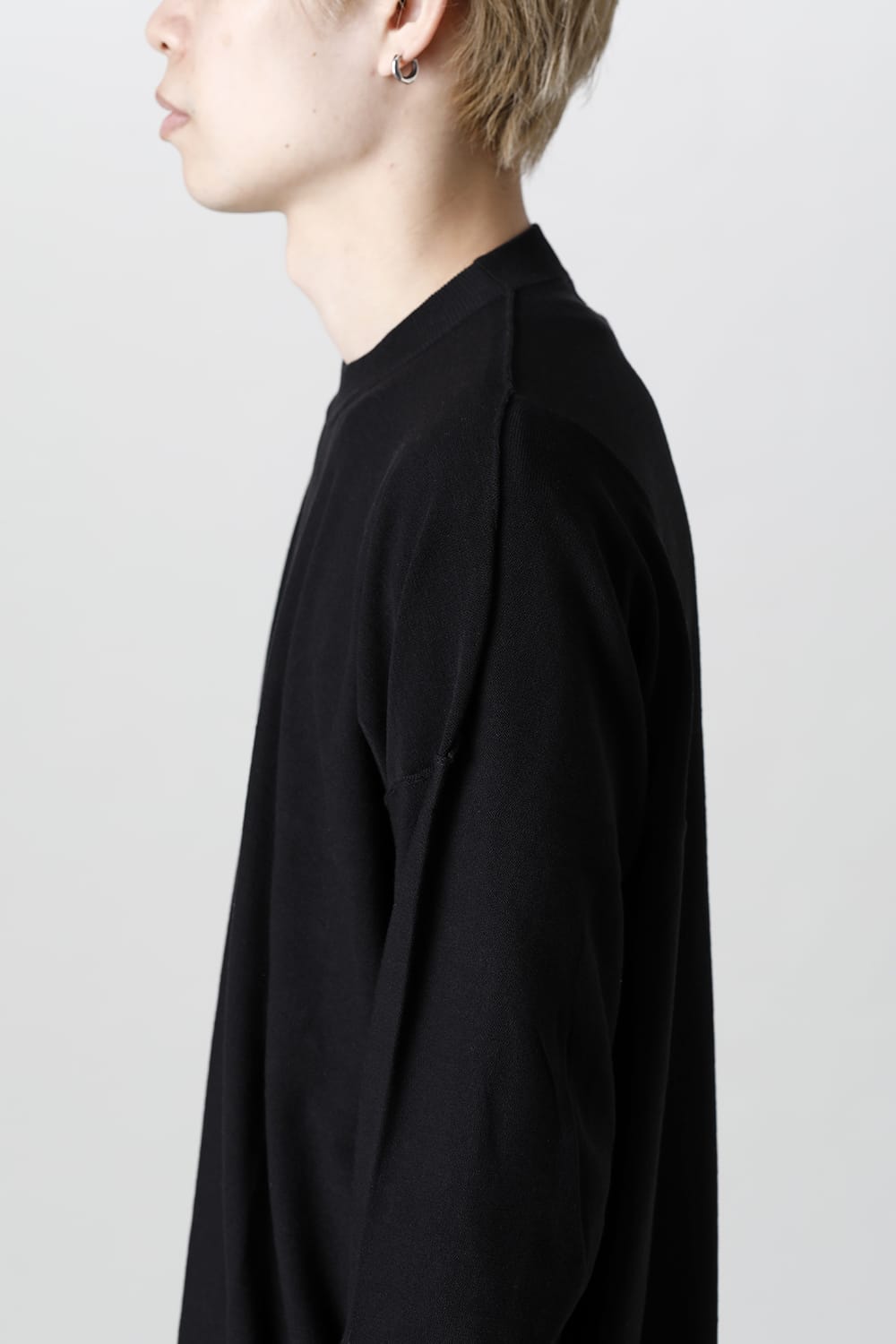 ルーズフィット ニットロングスリーブ シルク/コットン  ブラック