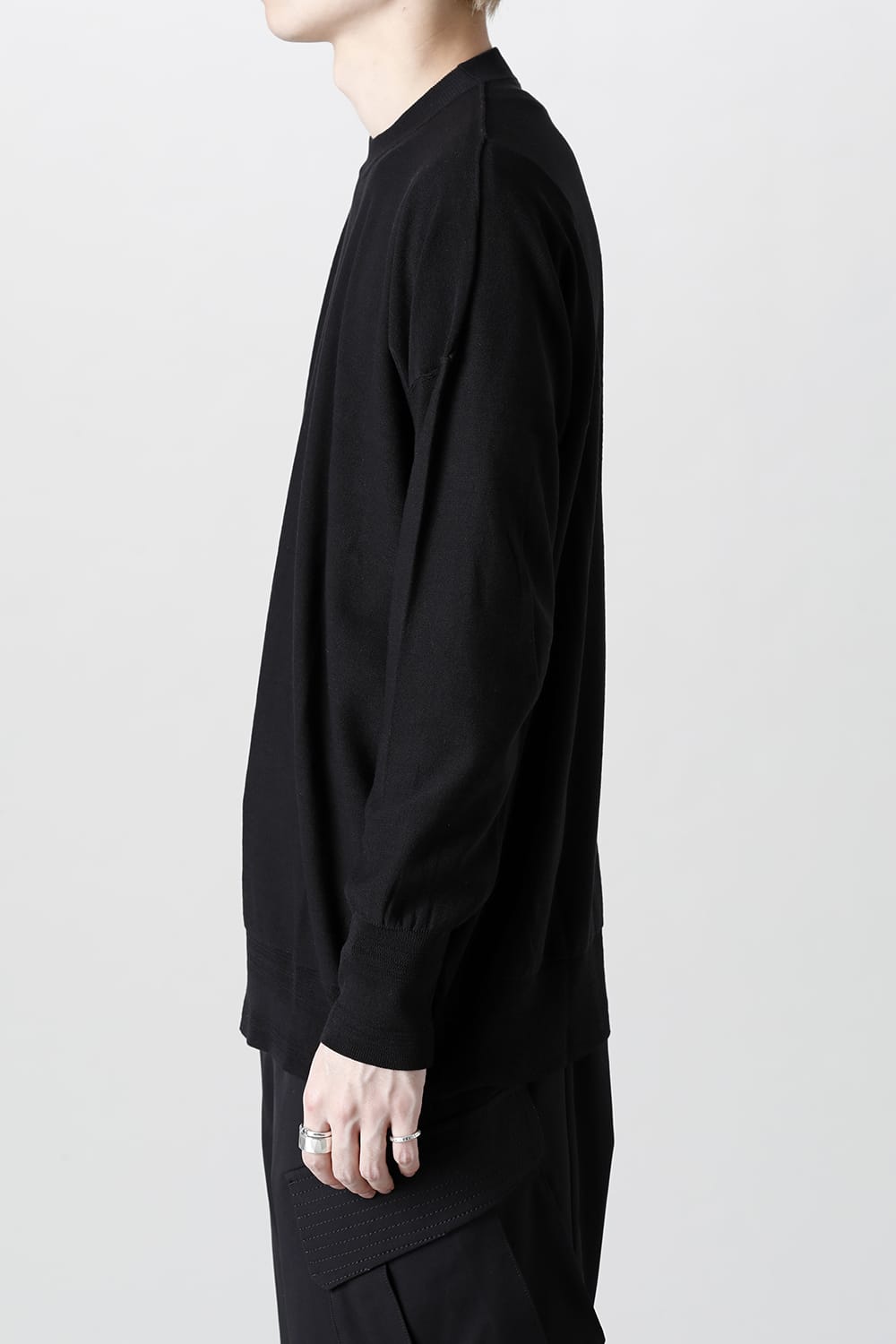 ルーズフィット ニットロングスリーブ シルク/コットン  ブラック