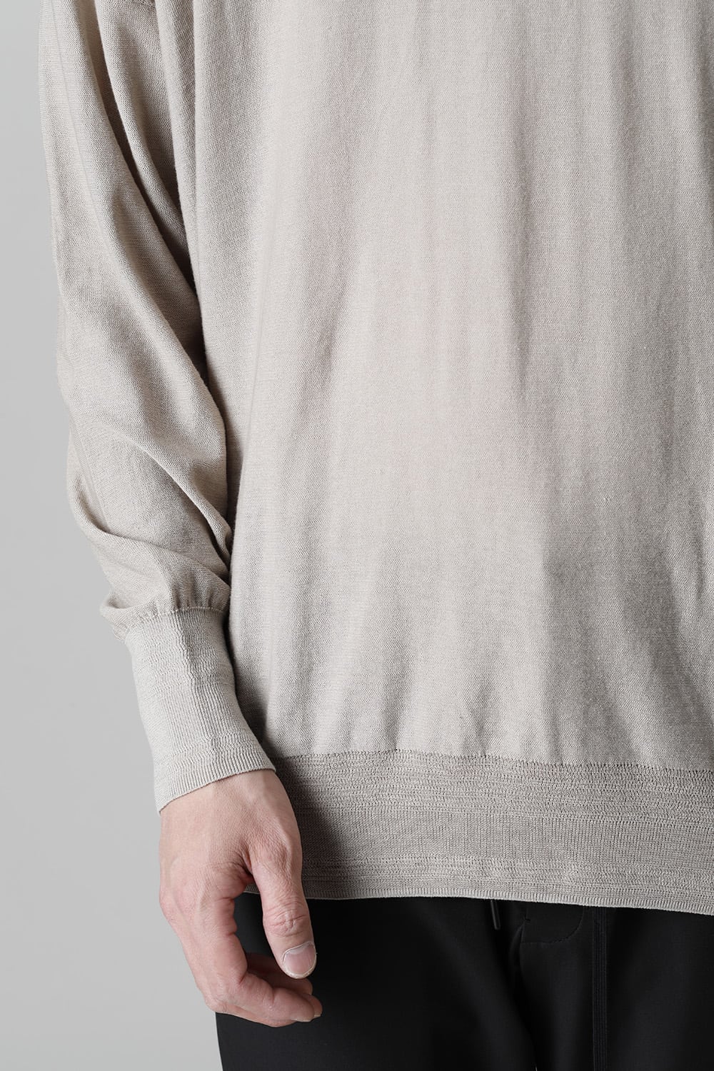 ルーズフィット ニットロングスリーブ シルク/コットン  ベージュグレー