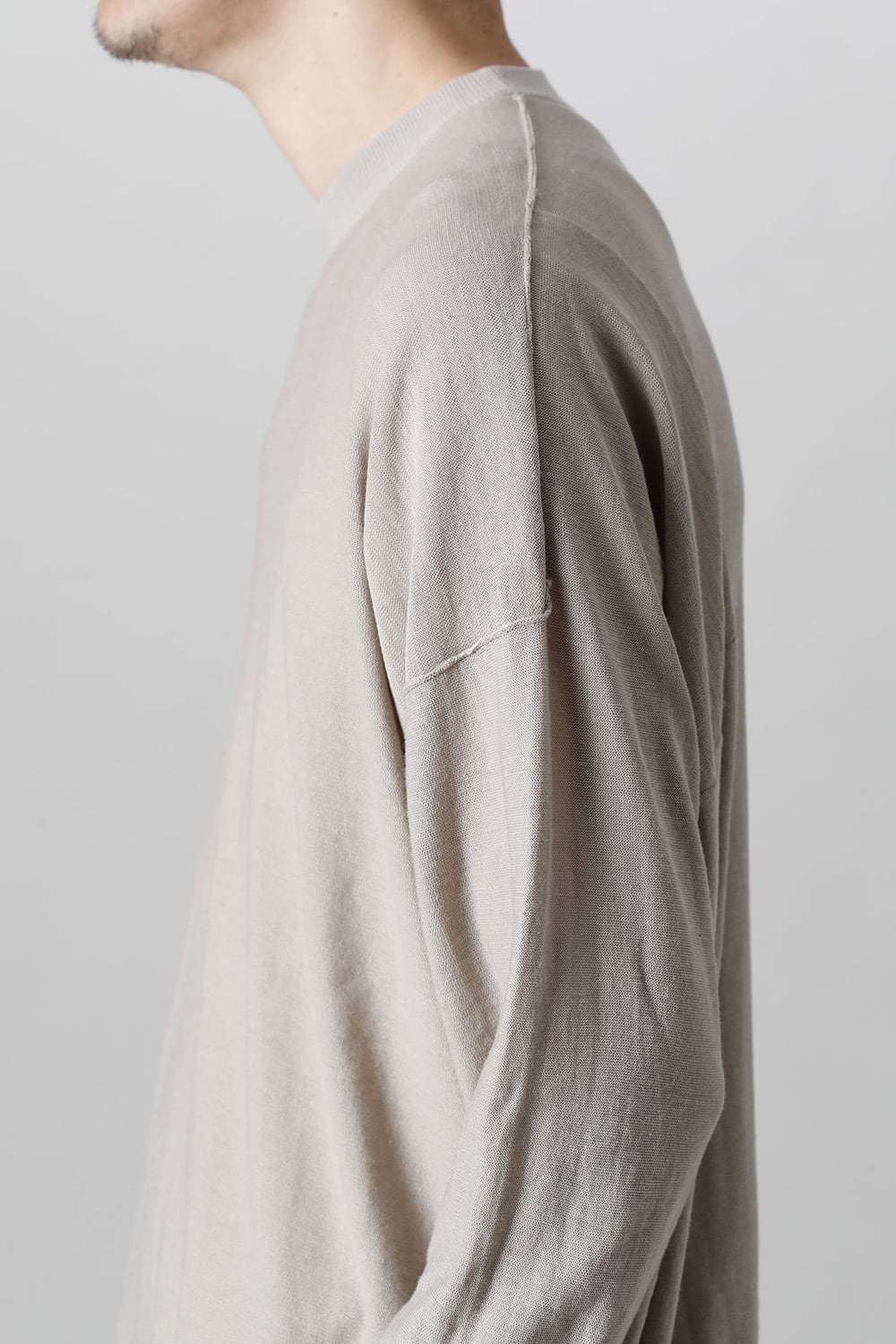 ルーズフィット ニットロングスリーブ シルク/コットン  ベージュグレー