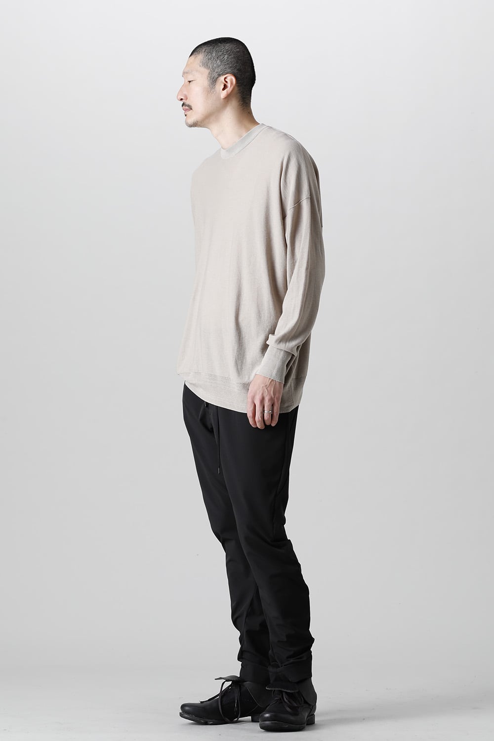 ルーズフィット ニットロングスリーブ シルク/コットン  ベージュグレー