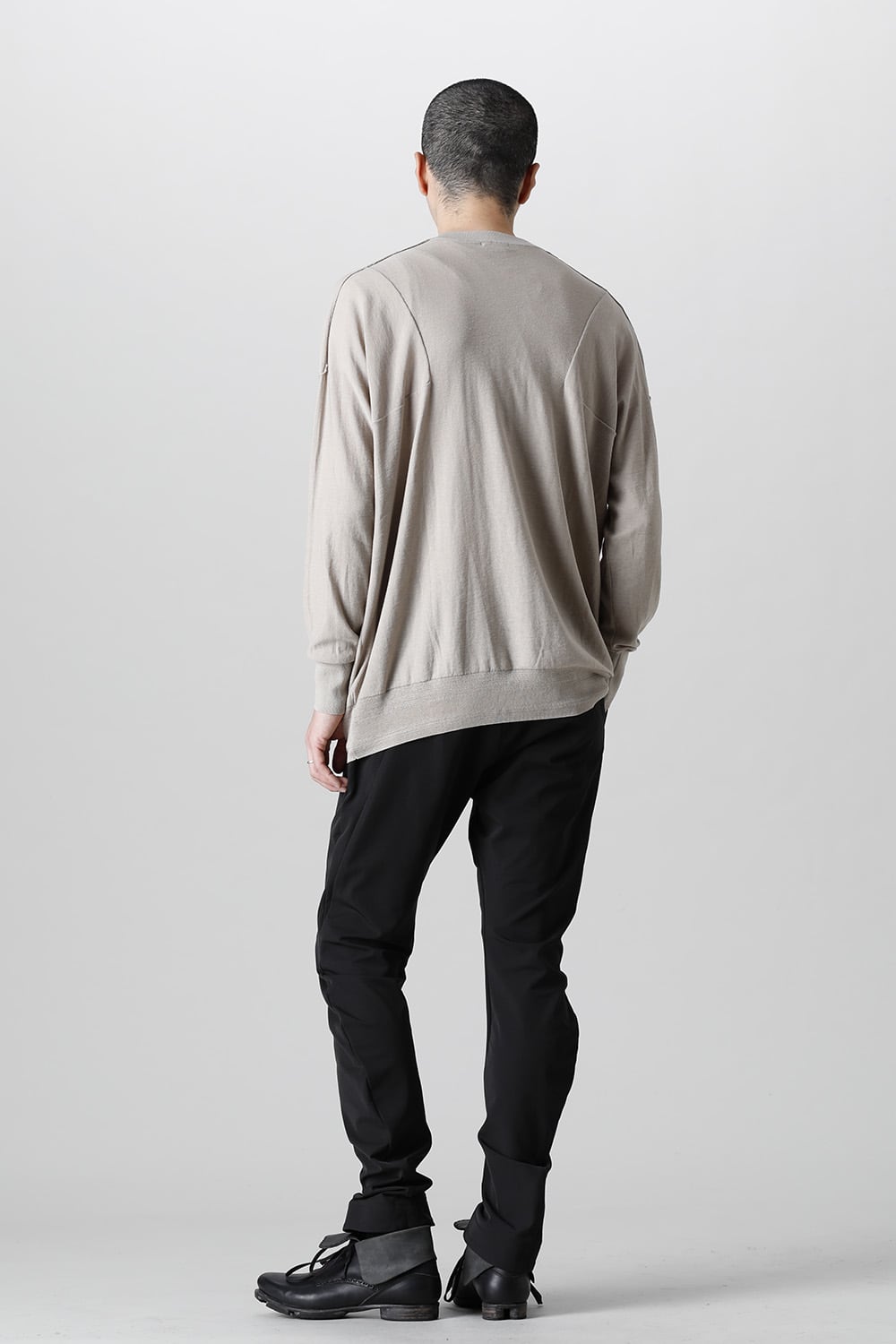 ルーズフィット ニットロングスリーブ シルク/コットン  ベージュグレー