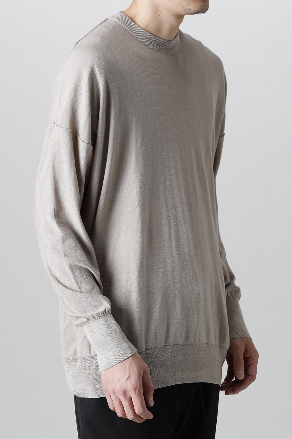 ルーズフィット ニットロングスリーブ シルク/コットン  ベージュグレー