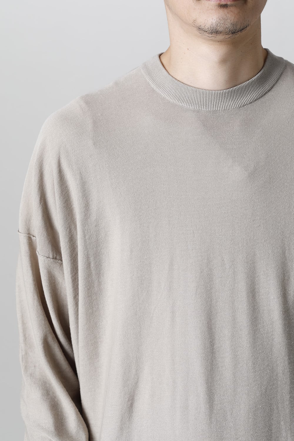 ルーズフィット ニットロングスリーブ シルク/コットン  ベージュグレー