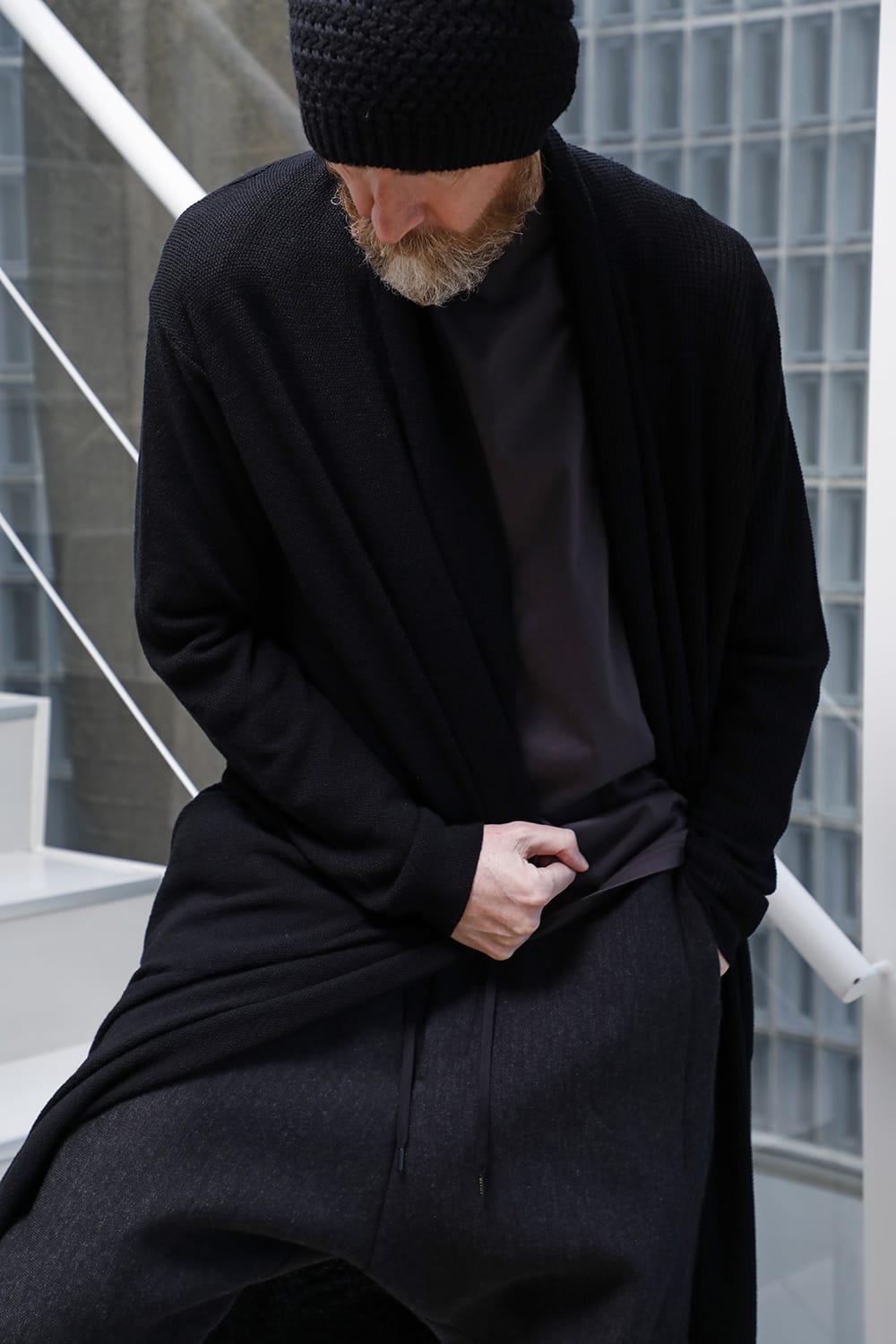 Long cardigan merino wool Black