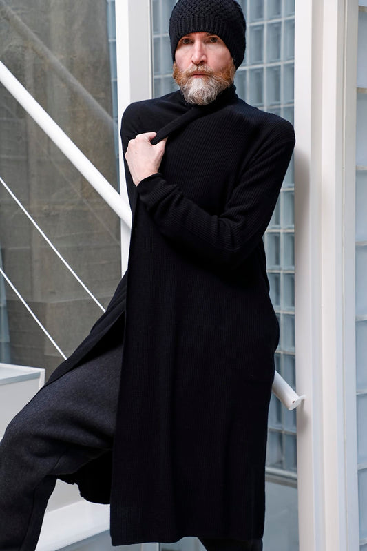 Long cardigan merino wool Black