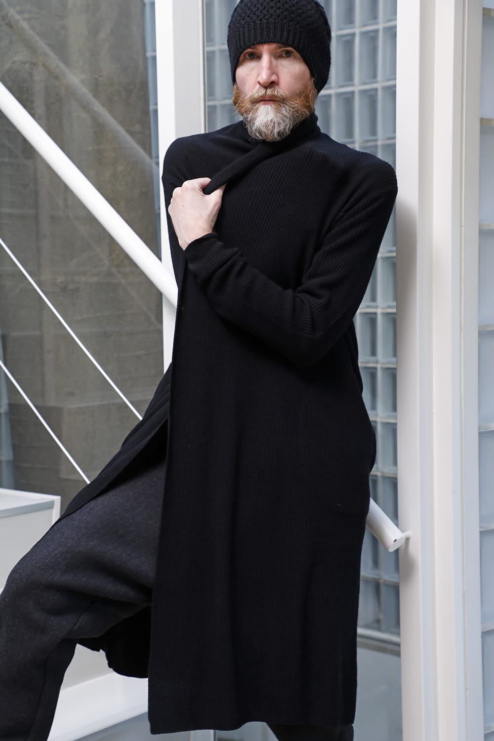 Long cardigan merino wool Black