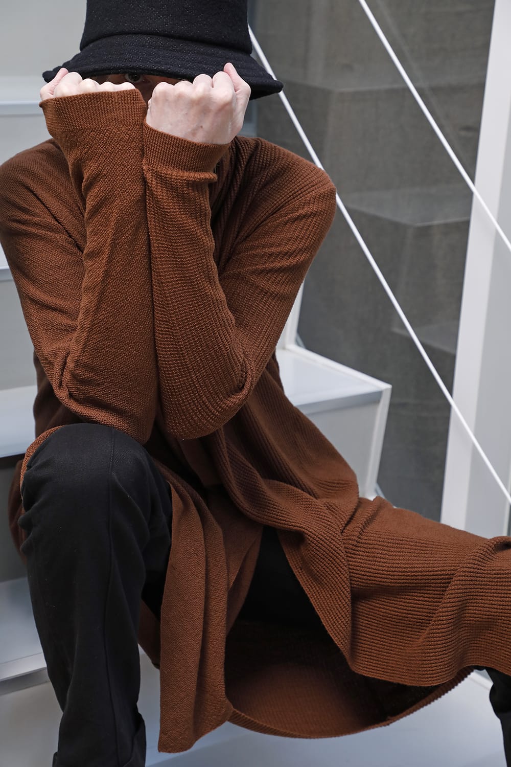 Long cardigan merino wool Camel