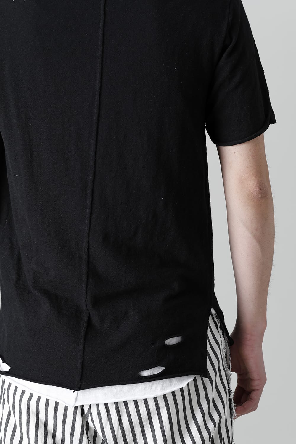 レイヤード カットソー 5th Cネック ブロークン ブラック/ホワイト