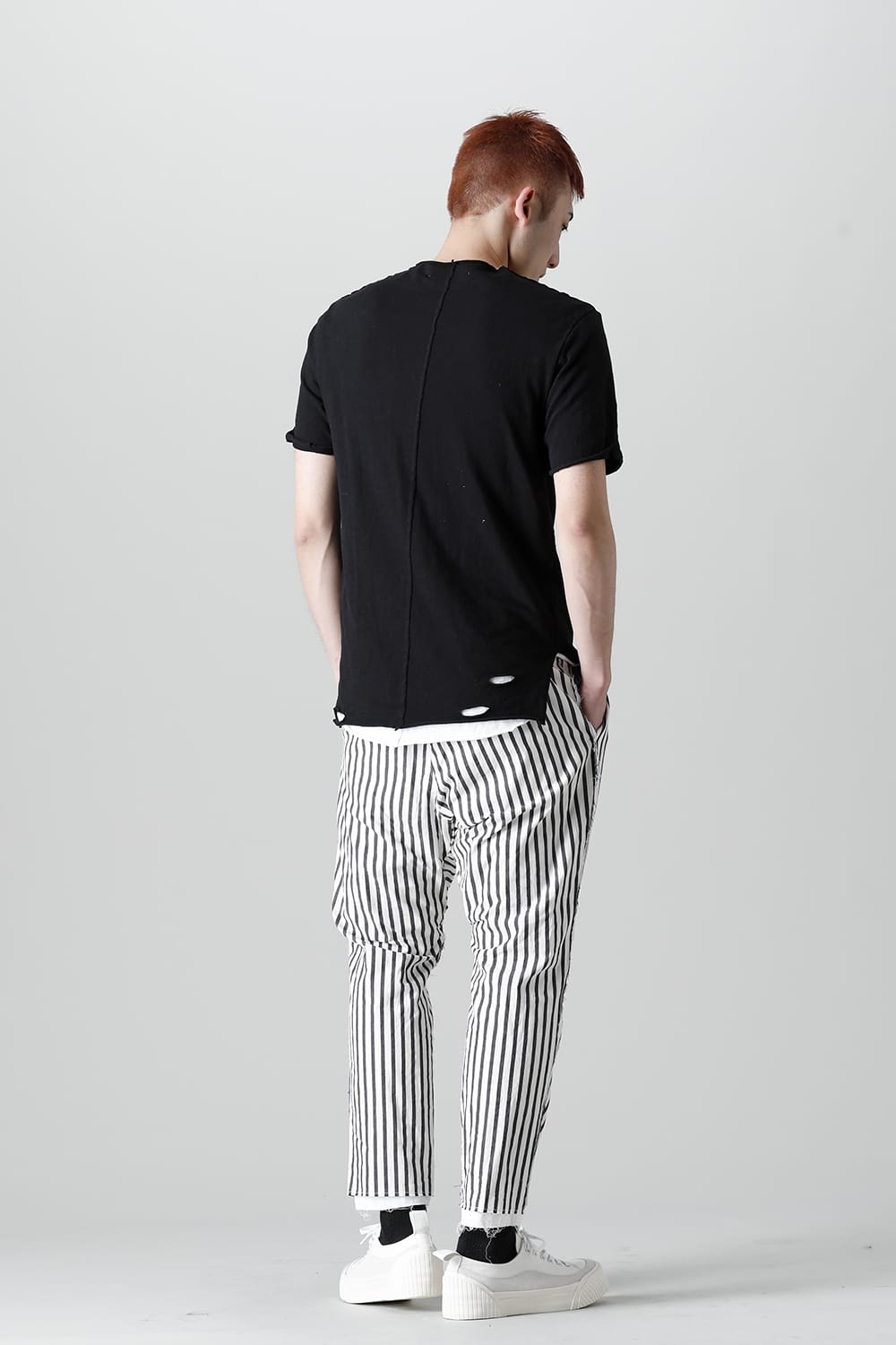 レイヤード カットソー 5th Cネック ブロークン ブラック/ホワイト