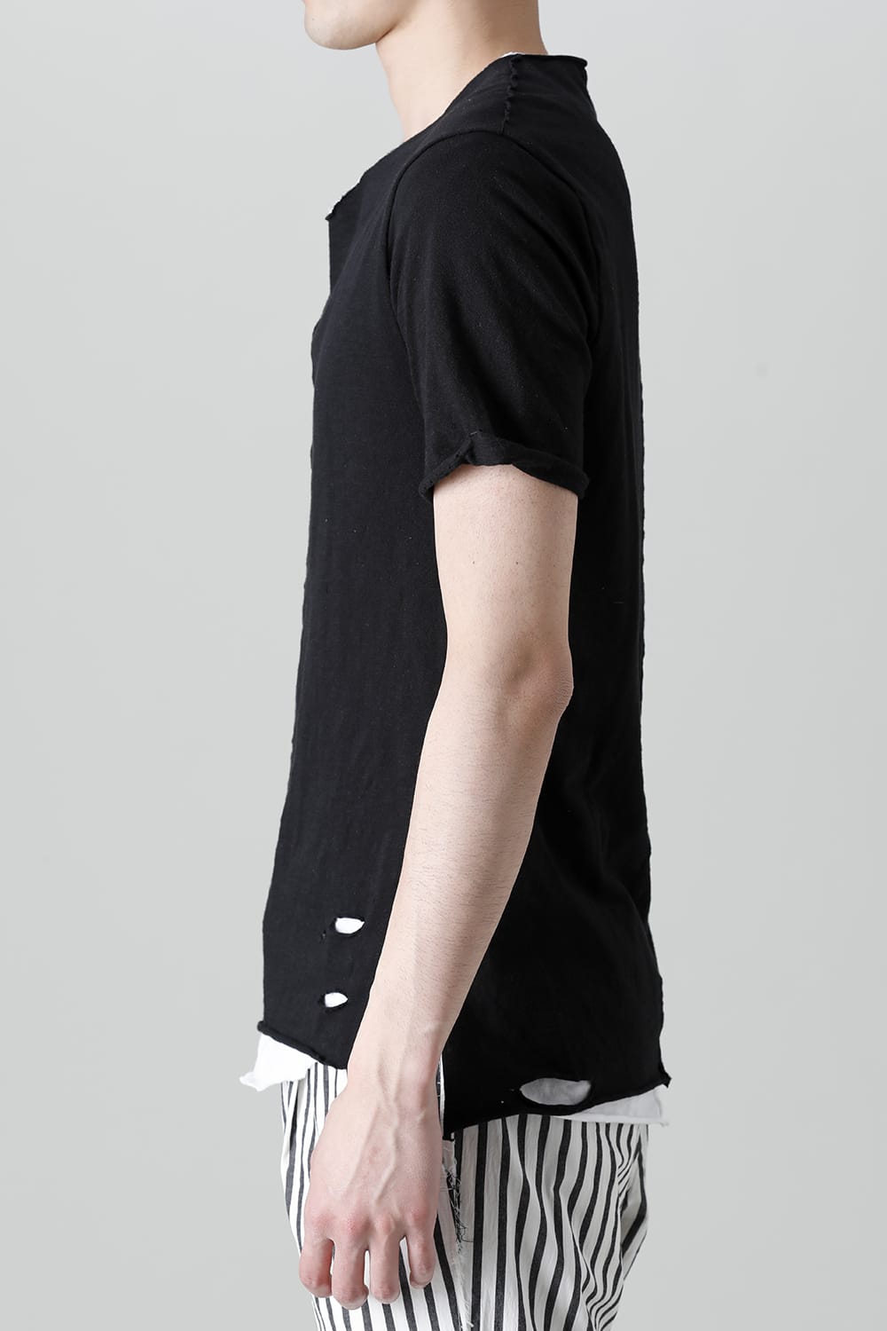 レイヤード カットソー 5th Cネック ブロークン ブラック/ホワイト