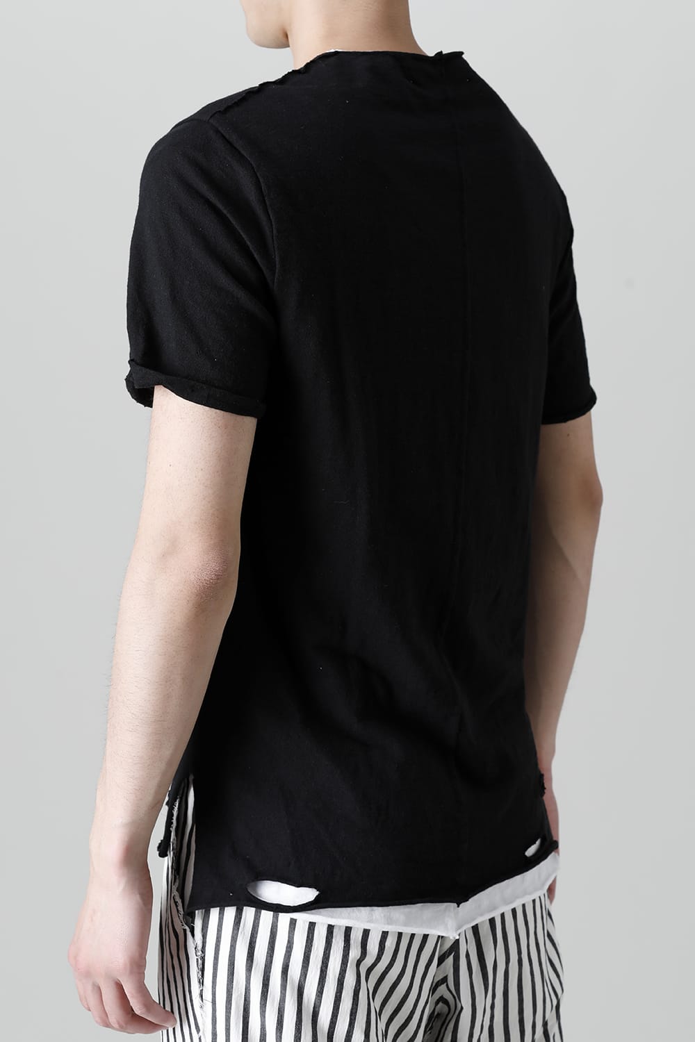 レイヤード カットソー 5th Cネック ブロークン ブラック/ホワイト