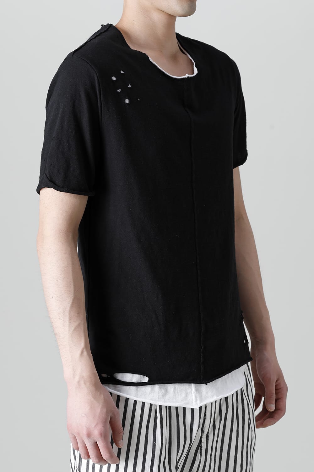 レイヤード カットソー 5th Cネック ブロークン ブラック/ホワイト