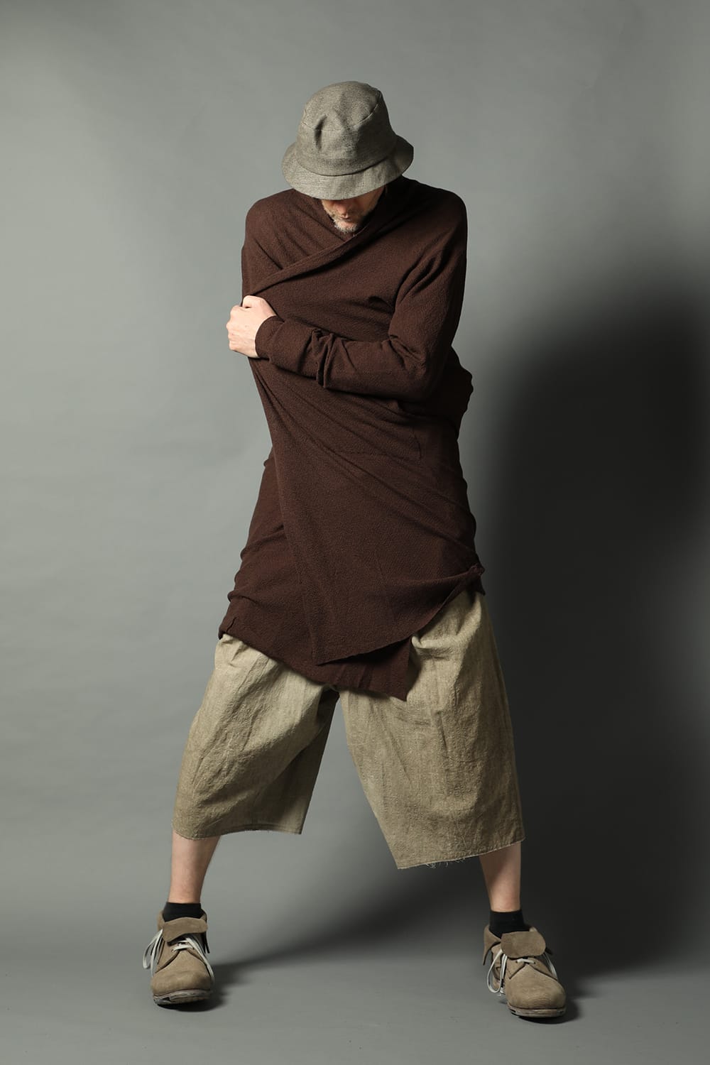 Baggy cropped pants cotton / linen cold dyed