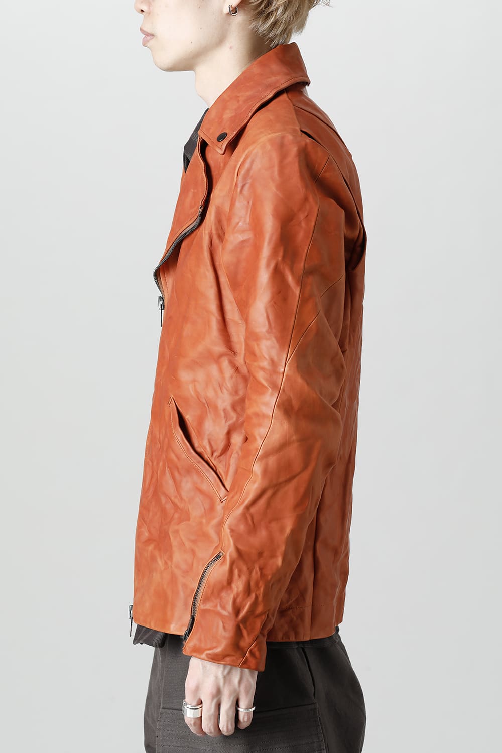 GUIDI Calf Leather Double Riders Jacket Antique