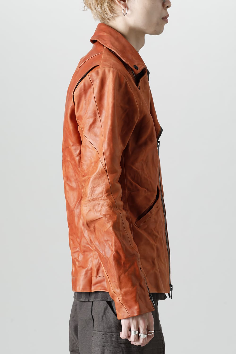 GUIDI Calf Leather Double Riders Jacket Antique