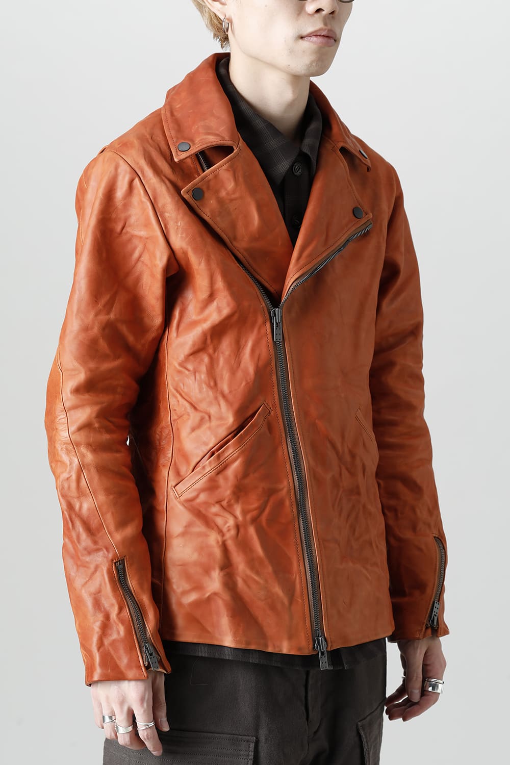 GUIDI Calf Leather Double Riders Jacket Antique