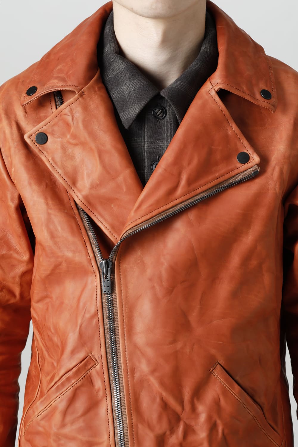 GUIDI Calf Leather Double Riders Jacket Antique