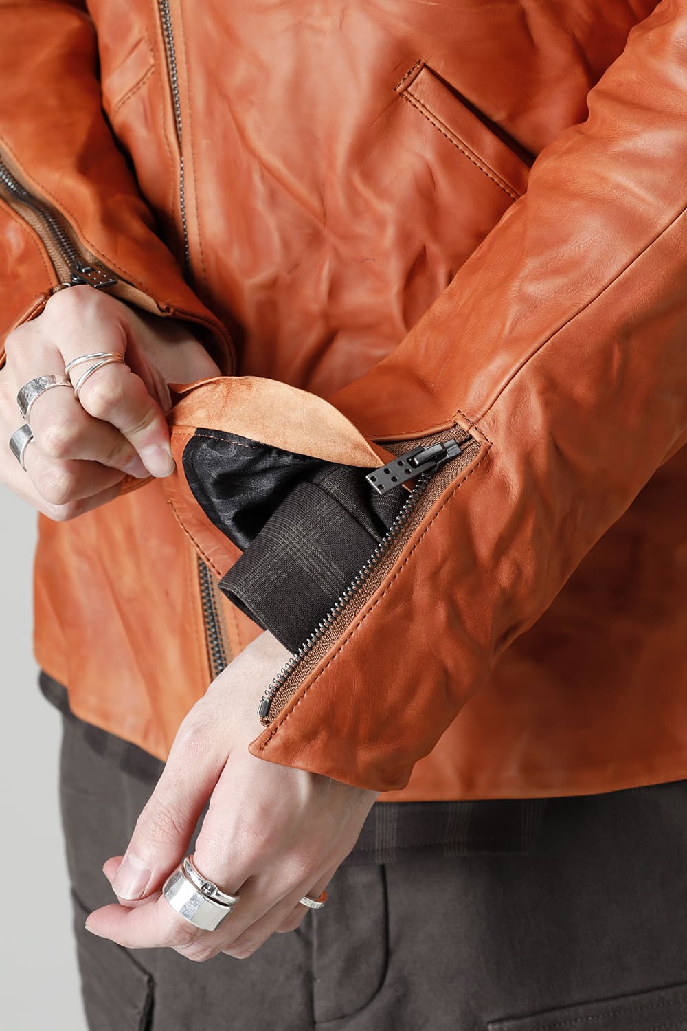 GUIDI Calf Leather Double Riders Jacket Antique