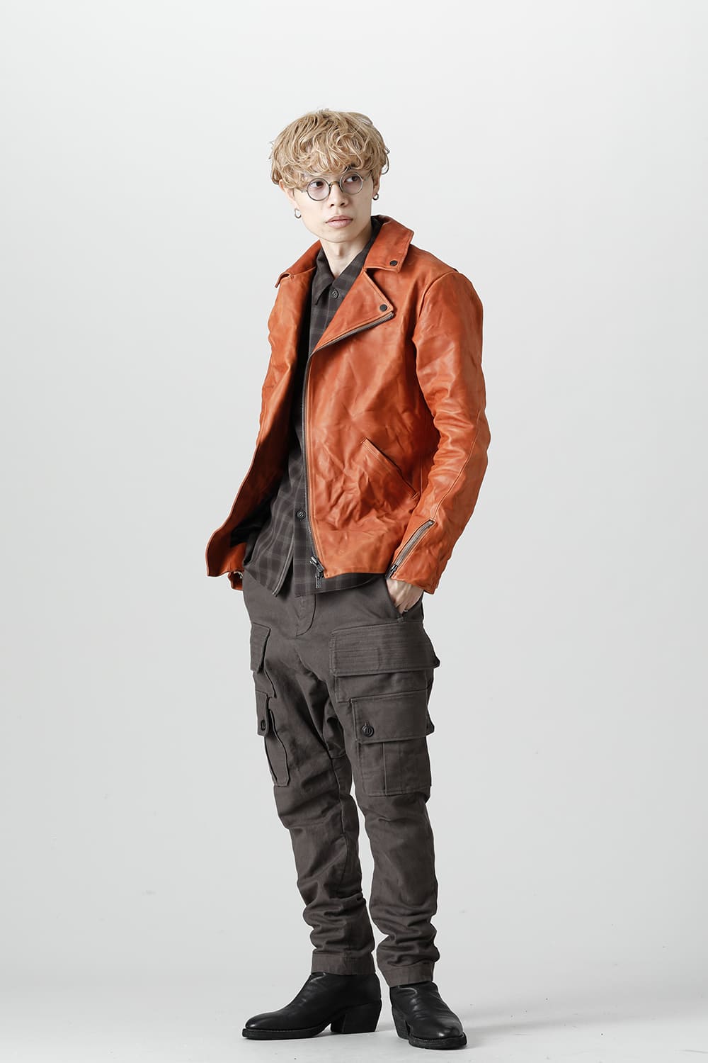 GUIDI Calf Leather Double Riders Jacket Antique