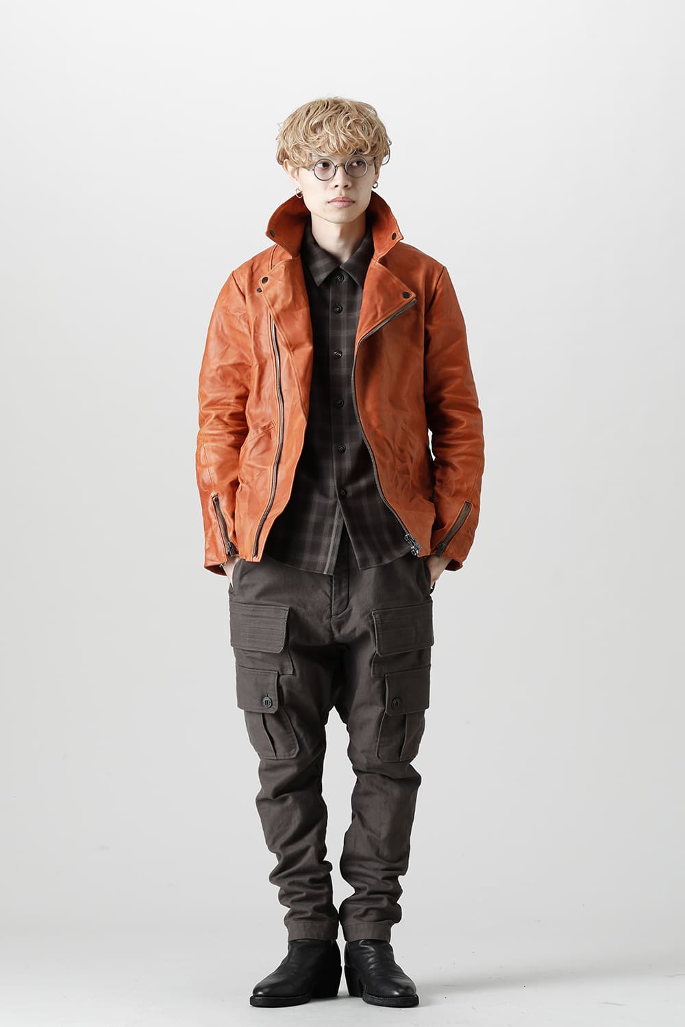 GUIDI Calf Leather Double Riders Jacket Antique