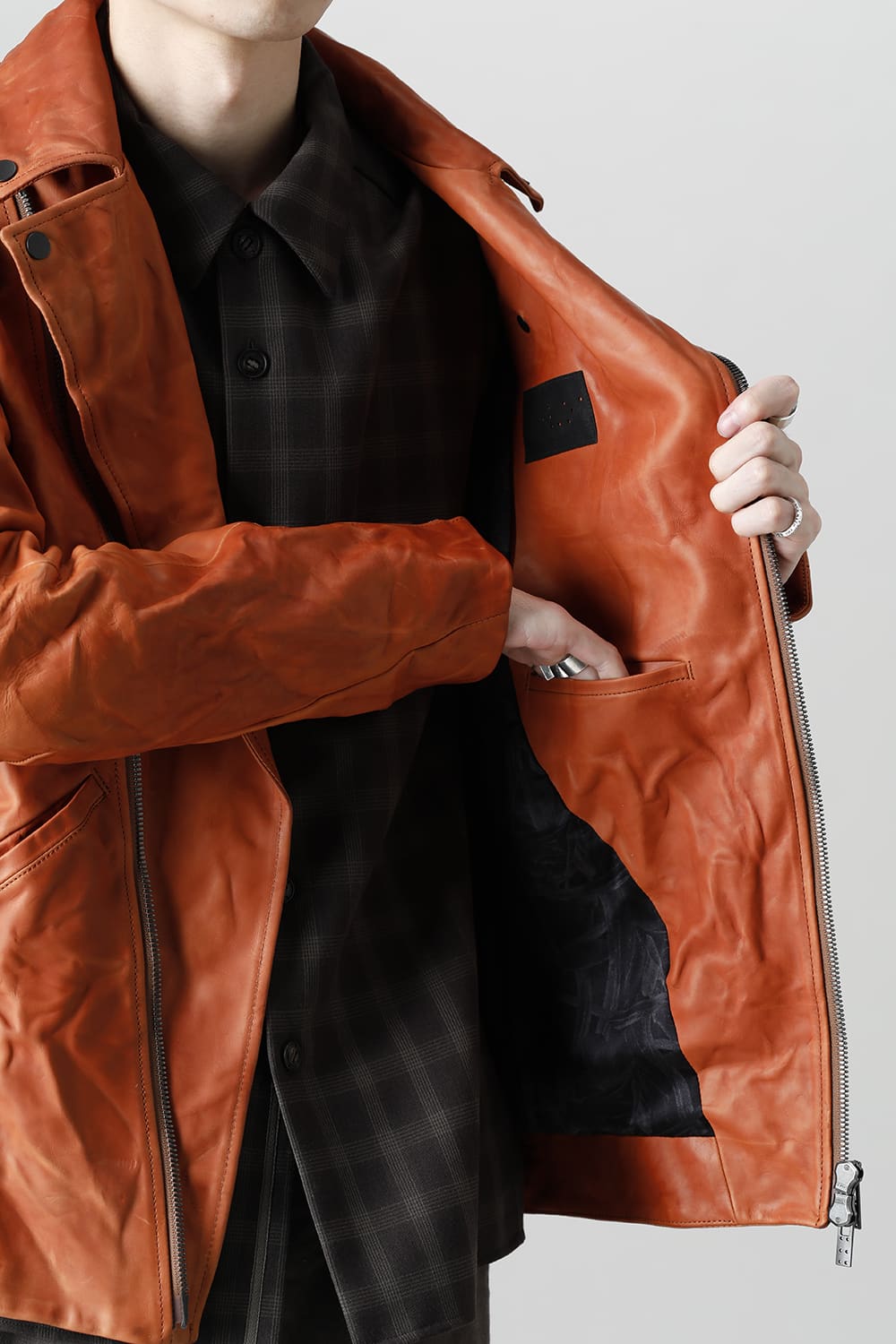 GUIDI Calf Leather Double Riders Jacket Antique