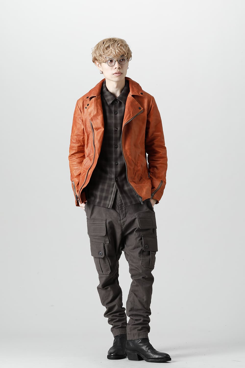 GUIDI Calf Leather Double Riders Jacket Antique