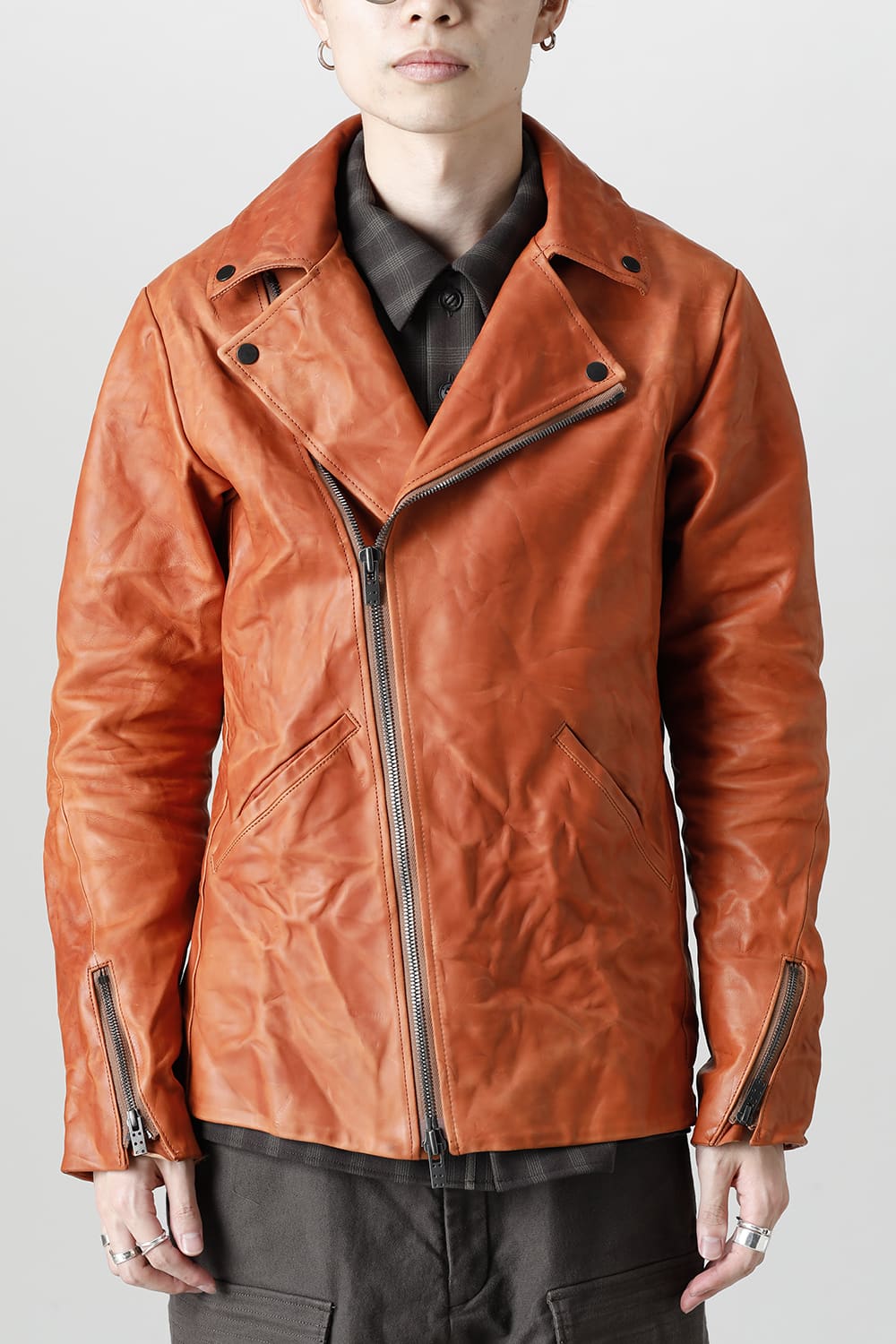 GUIDI Calf Leather Double Riders Jacket Antique