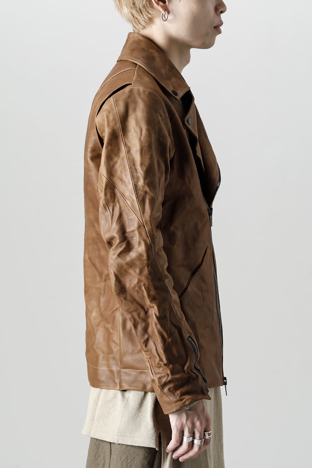 GUIDI Calf Leather Double Riders Jacket Beige