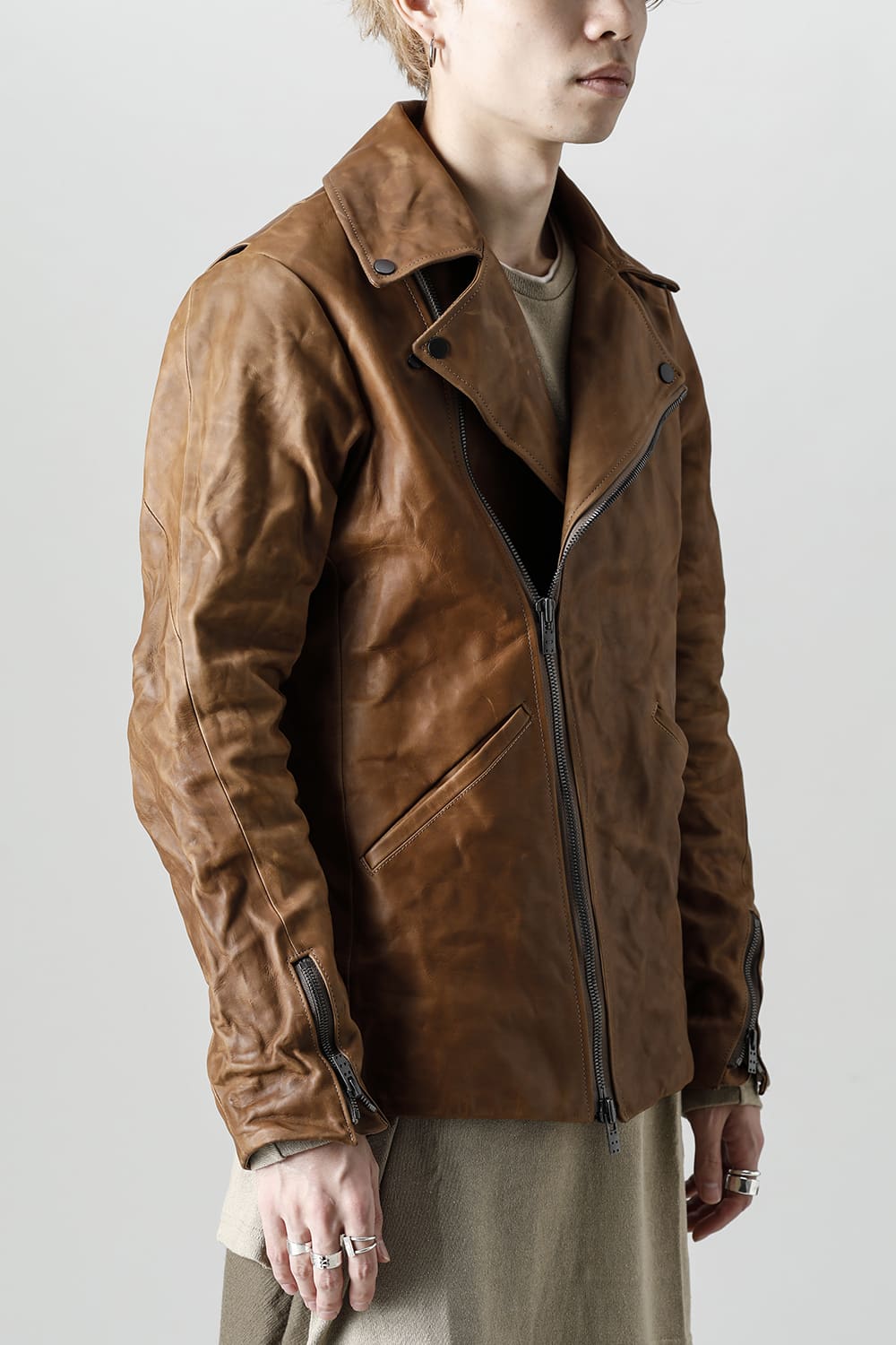 GUIDI Calf Leather Double Riders Jacket Beige