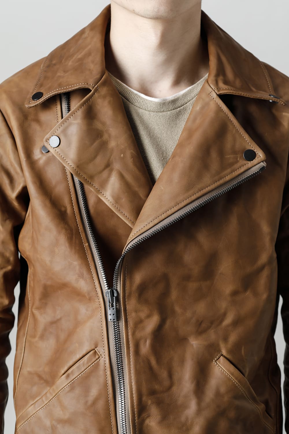 GUIDI Calf Leather Double Riders Jacket Beige