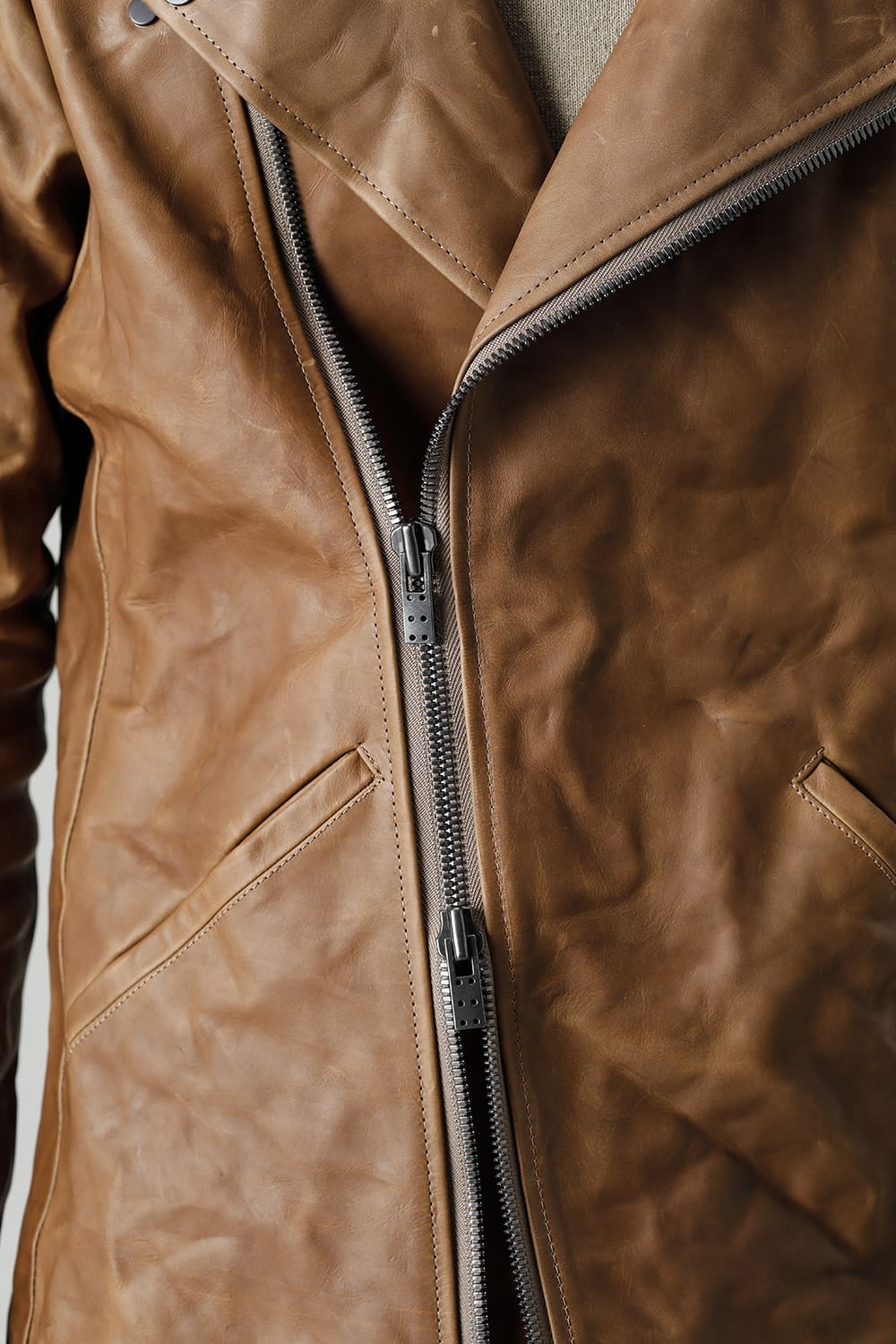 GUIDI Calf Leather Double Riders Jacket Beige