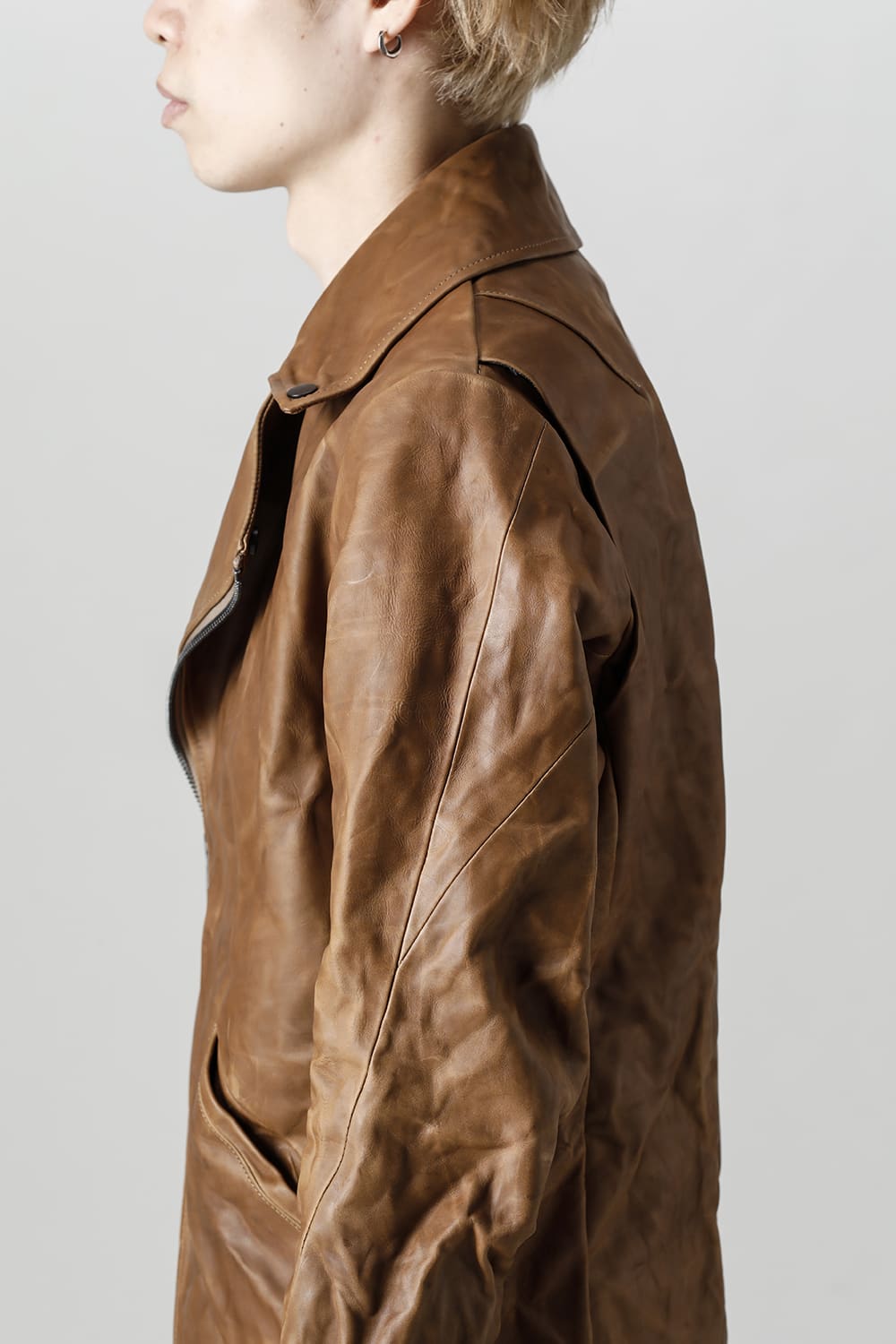 GUIDI Calf Leather Double Riders Jacket Beige