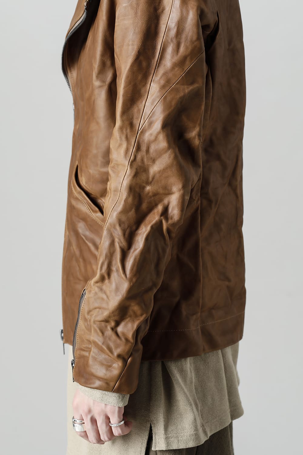 GUIDI Calf Leather Double Riders Jacket Beige