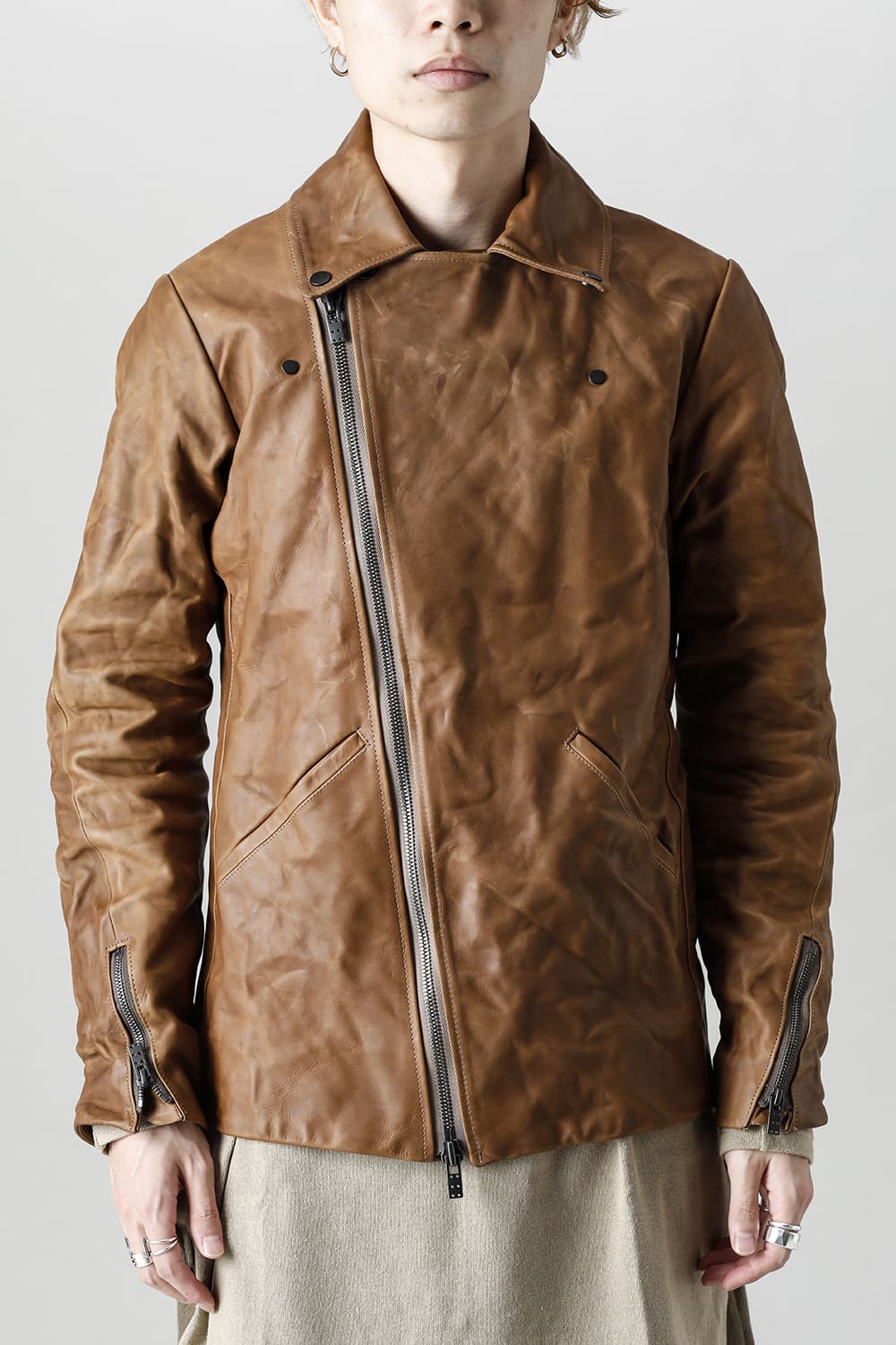 GUIDI Calf Leather Double Riders Jacket Beige