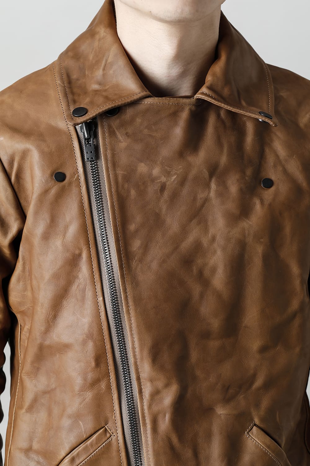 GUIDI Calf Leather Double Riders Jacket Beige